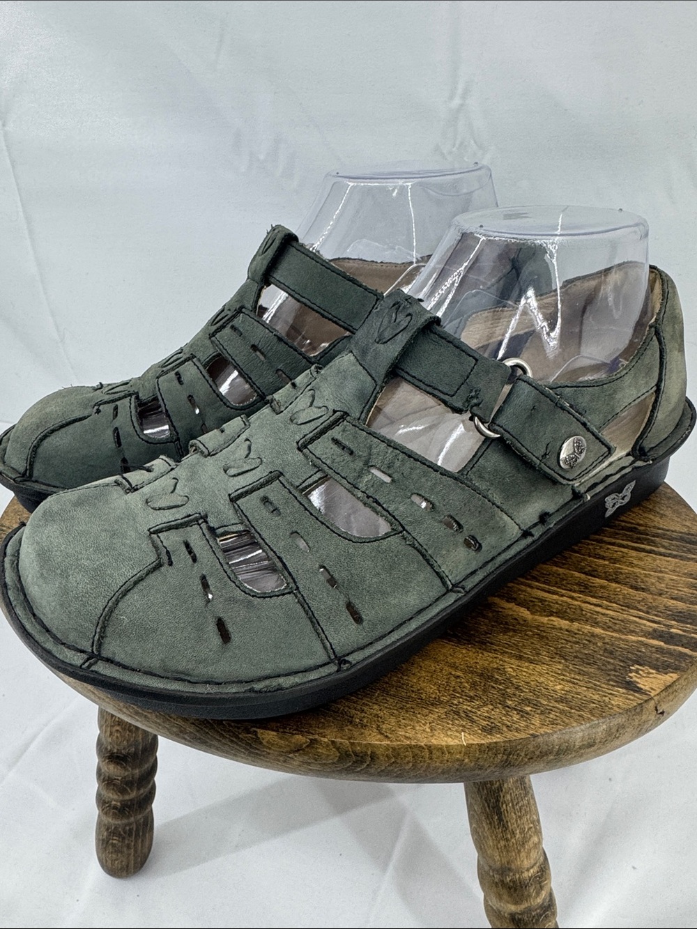 Alegria Womens Pesca Sage Green / Gray Leather Fisherman Leather Sandals, sz 38